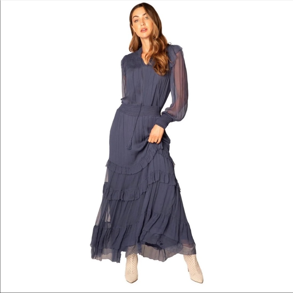 Allison New York Smocked Long Sleeve Tiered Balloon Sleeve Ruffle Boho Dress